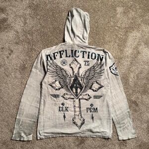 WHITE AFFLICTION "LIVE FAST" WAFFLE KNIT HOODED LONG SLEEVE